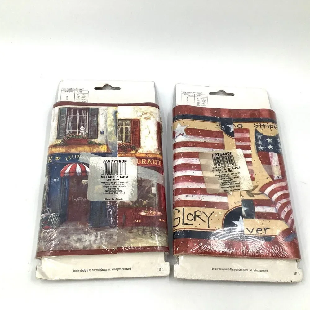 Home Trends  2 Wall Border Stars & Stripes‎ & Village Charm made in  Canada